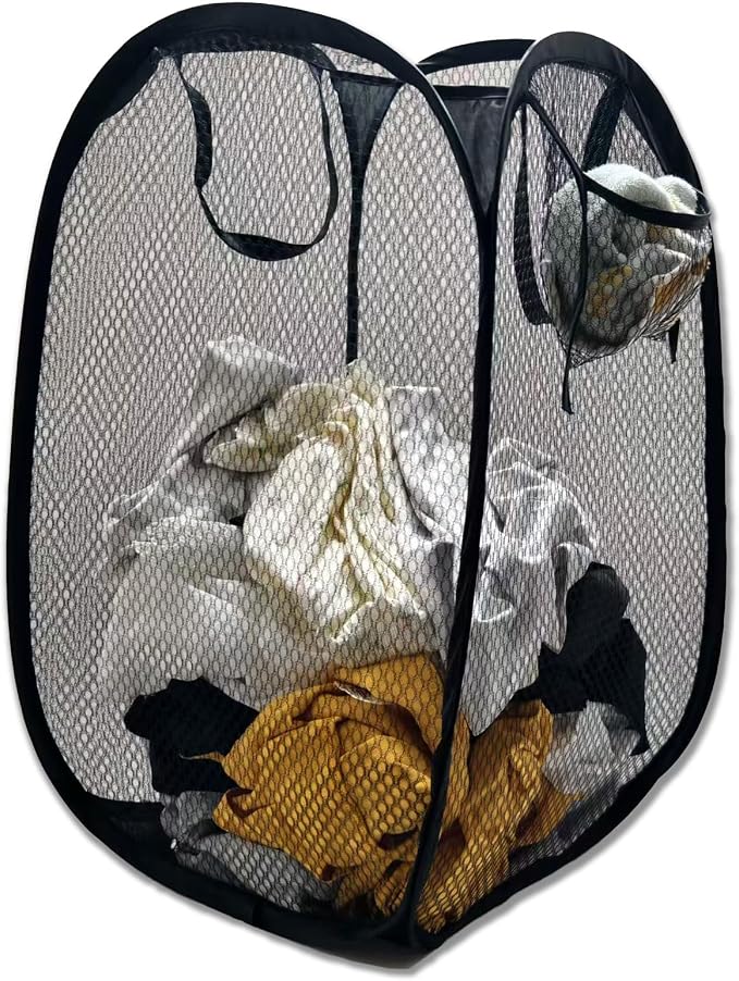 ULYSIA Collapsible Laundry Basket,Dirty Clothes Mesh Pop Up Hamper, Small Foldable Laundry Basket for Bathroom, Dorm, Travel Storage,Cruise Essentials Black