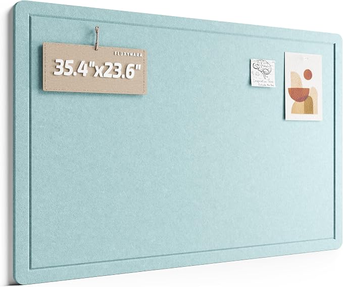Fluxynara 35.4" x 23.6" Bulletin Board, Aqua Blue | Cork Board Alternative with 12 Removable Adhesive Tabs, Foldable Felt Pin Board for Home, Office, Classroom & Dorm