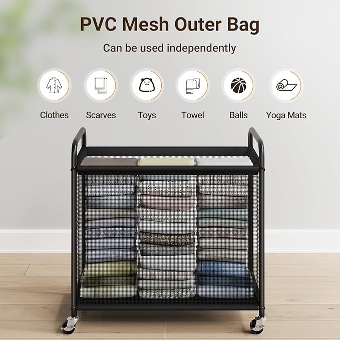 ELYKEN Laundry Hamper 3 Section, 120L Rolling Laundry Sorter with Wheels | Removable Washable Liner Bags, Sturdy Steel Frame and Metal Handle, 3 Compartment Clothes Organizer for Laundry Sorting