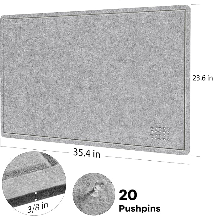 Felt Bulletin Board 36x24 inches, Decorative Pin Board for Home & Office | Cork Board Alternative for Wall with Push Pins, Display Mood Board for Photos, Notes & Reminders