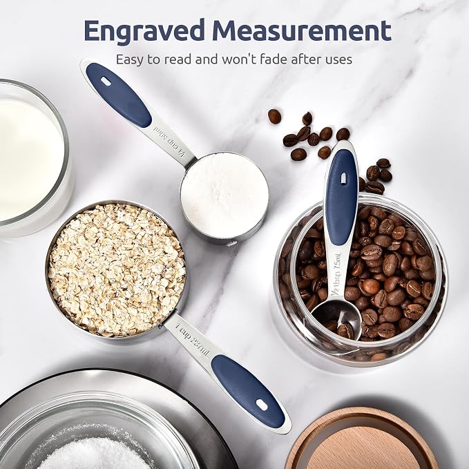U-Taste Measuring Cups and Spoons: Food Grade 18/8 Stainless Steel 12 Pieces Metal Stacking Kitchen Baking Cooking Measure Set with Strengthened Weld Joints (Midnight Blue, Upgraded Version)