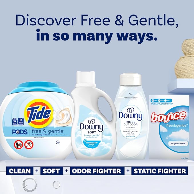Downy Free & Gentle Liquid Fabric Softener, 111 fl oz, 150 Loads, Hypoallergenic, Sensitive Skin Friendly Fabric Conditioner Liquid