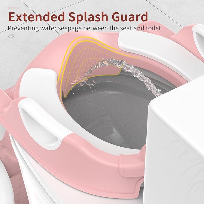 Meulife Potty Training Seat, Upgrade 2 in 1 Potty Training Toilet for Toddler, Toddler Toilet Seat for Boys Girls with Support Bar, Anti-Slip Pad and Step Stool (Pink)