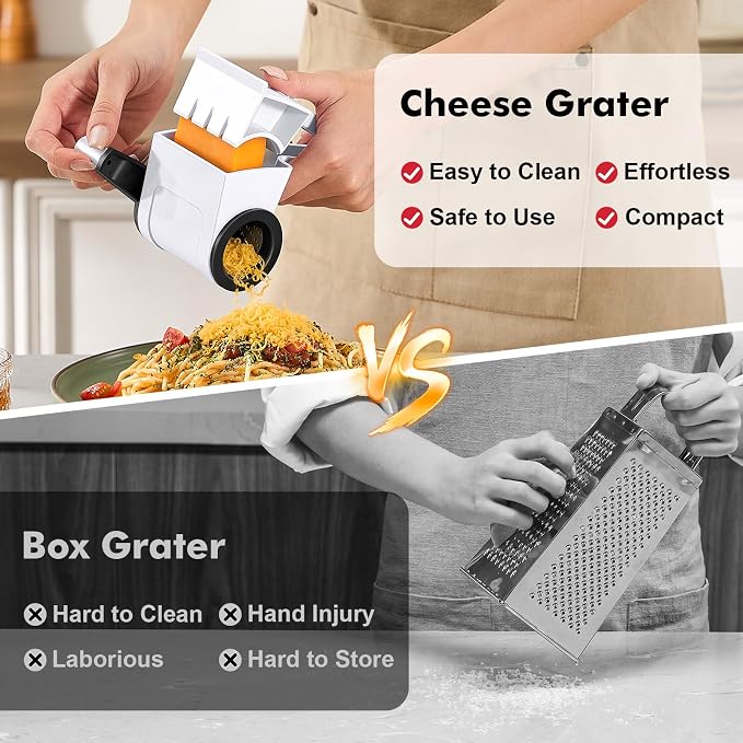 GDL Cheese Grater Handheld, Parmesan Cheese Grater, Stainless Steel Blade | No BPA, Stainless Steel Etched Blade, Dishwasher Safe, Ergonomic, Hard & Soft Cheese, Multi-Purpose, Detachable, Ambidextrous