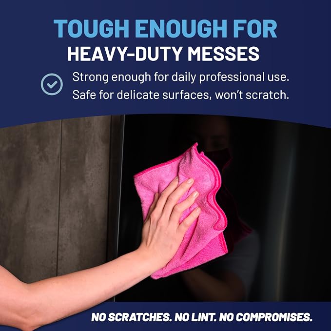 MW Pro Pink Microfiber Cleaning Cloths – 12 Pack, 16" x 16" – Premium Professional-Grade Pink Towels Built for Cleaning Pros, Hotels, Interiors & Home – Stays Pink, All-Purpose, Streak-Free