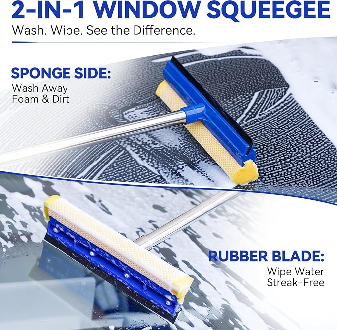 Ordenado 62" Car Wash Brush With Long Handle - 6Pcs Car Wash Kit with Chenille Microfiber Mop Mitt, Windshield Squeegee, Duster, Towel & Tire Brush, Scratch-Free Car Exterior Cleaning Kit for RV Truck