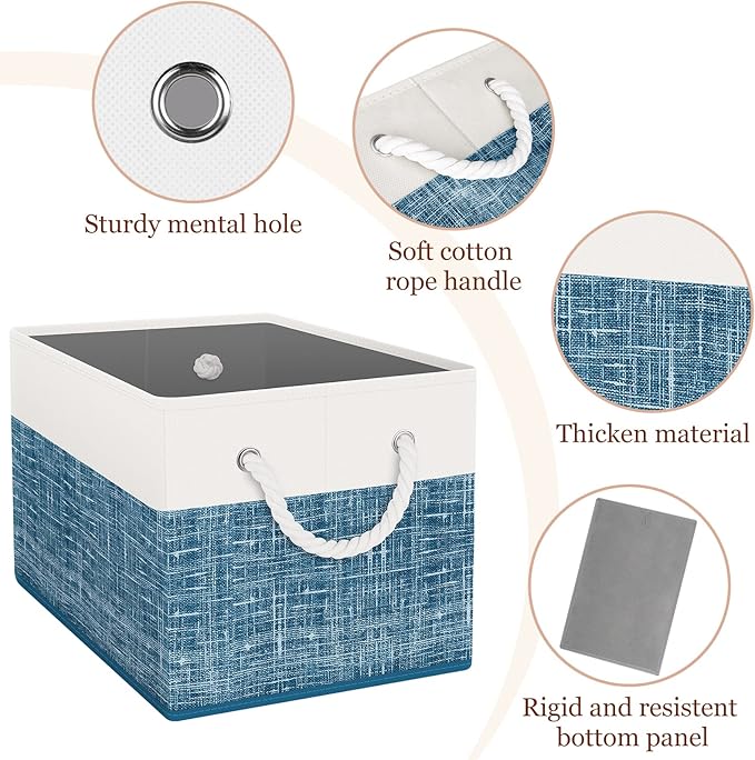 StorageTastic Storage Bin,Collapsible Storage Basket For Organizing,Large Storage Boxes With Rope Handles,Storage Containers,White & Blue,8 Pack