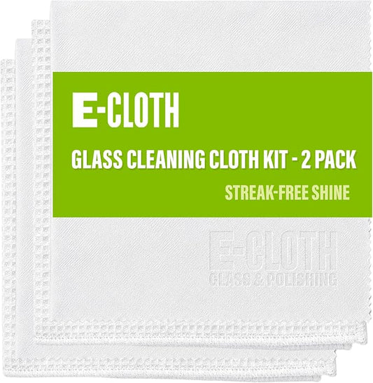 E-Cloth Microfiber Window Cleaning Cloth Kit - Glass Cleaning Cloth for Windows, Mirrors, Cars, Lenses, Eyeglasses, & More, Streak Free Clean, Machine Washable Reusable Towel - Recycled (2 Kits)