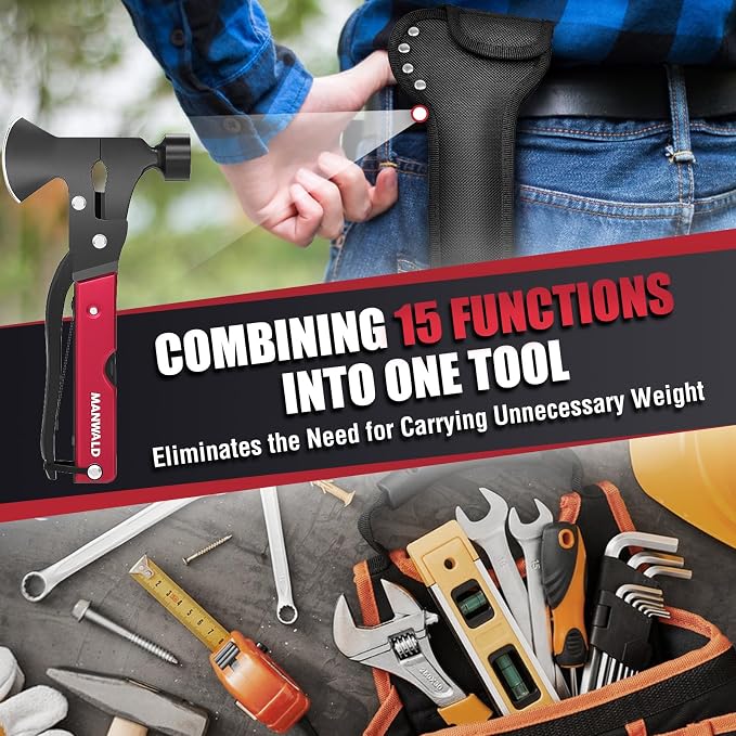 15 in 1 Multitool Axe Hatchet, Camping Accessories Survival Gear, Multi Tool for Camping Hiking Survival, Fathers Day Dad Gifts for Men, Cool Gadgets, Gifts for Him Husband, Boyfriends