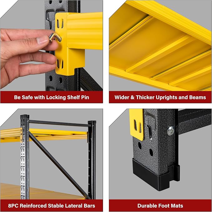 71.3" Wide Heavy Duty Garage Shelving Units,5000LBS Deep Storage Shelves,Yellow Metal Garage Shelves,Steel Shelf,Large Storage Rack,Industrial Shelving for Shop,Warehouse,Basement,71.3"W x 24"D x 70"H