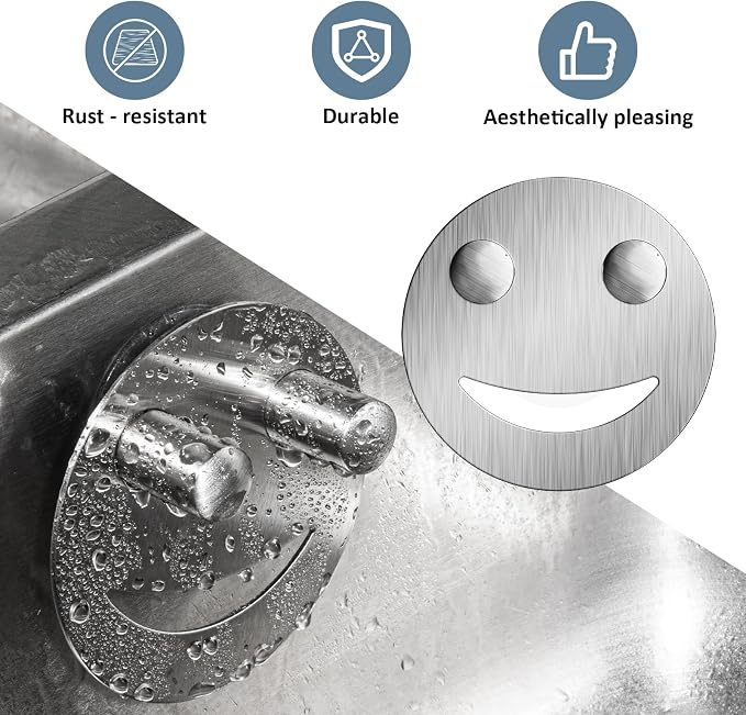 Yoshiky Stainless Steel Smiley Face Dish Sponge Holder, Silver Sink Caddy Organizer Storage with Suction Cup for Kitchen, Rv Apartment Kitchen Accessories Decor Scrubber