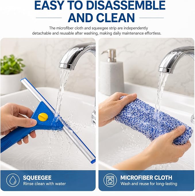 2-in-1 Window Cleaning kit with 51" Extension Poles, Suitable for Indoor & Outdoor Windows, High Glass, High Windows, Multi-Purpose Car Windshield Cleaning(Blue 15.74in - 51.18in)