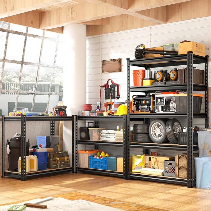 REIBII Set of 2 Storage Shelves,Heavy Duty Garage Shelving for Basement | 2000LBS Metal Shelves,5-Tier,Rolled Edge,for Industrial Warehouse Pantry School Education Shop Commercial,27.6"Wx11.8"Dx60"H