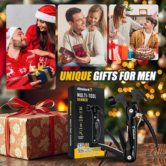 Gifts for Men 12 in 1 Hammer Multitool, Anniversary Birthday Dad Gift Tools | Multitool Hammer Tool, Gifts for Men Dad Husband Him Grandpa, Camping Essentials Cool Gadgets, Christmas Stocking Stuffers