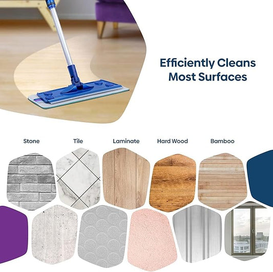 Silva Microfiber Mop Set with Reusable Microfiber Pads (Wet/Dry/Wall) | 360 Rotating Mop Head | Sturdy, Extra Long, Adjustable Metal Pole | Ergonomic Soft-Sponge Handle | Blue | Floor, Wall, Tile