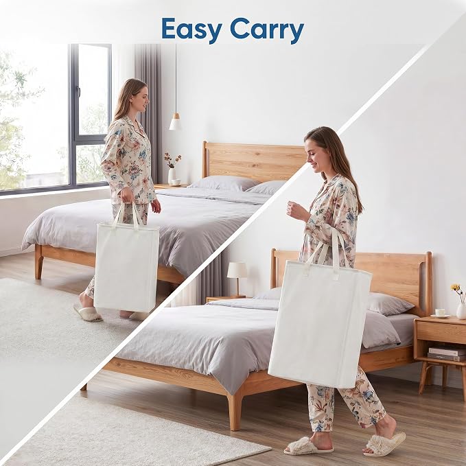 efluky 2 Pack Slim Laundry Basket, Narrow Laundry Hamper with Handles, Collapsible Dirty Clothes Hamper, Tall Laundry Bin for Laundry Room, Dorm and Bedroom, 50L Beige