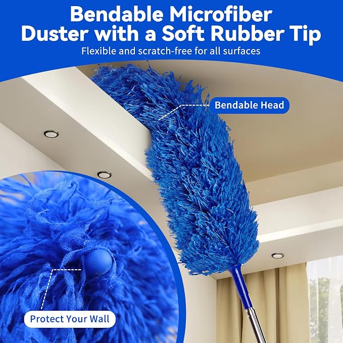 Dusters 6-in-1 Kit, Duster with Extension Pole 100 Inches, Dusters for Cleaning, Cobweb Duster, Microfiber Feather Gap Duster Cleaner for Fans, Blinds, Cars and Furniture