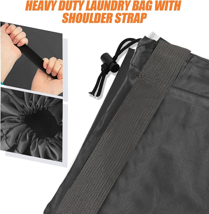 Heavy Duty Laundry Bag with Strap,2 Pack Travel Laundry Bags for Dirty Clothes,24" x 36" Large Laundry Bag for Traveling,Camping,Dorm (Black+ Gray)