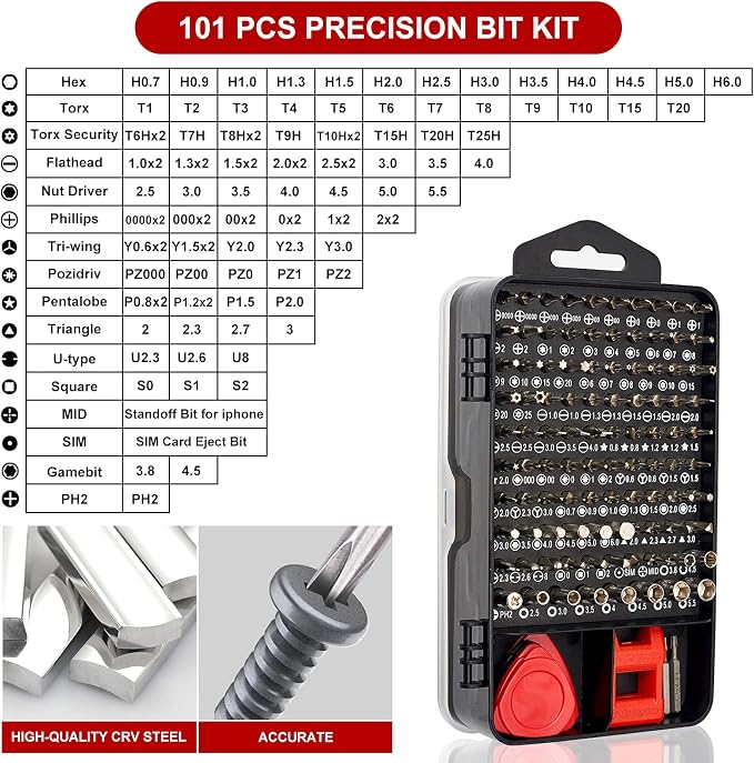 STREBITO Small Precision Screwdriver Set 124-Piece Electronics Tool Kit | 101 Precision Bits, Magnetic Screwdriver Set for Computer, Laptop, Cell Phone, PC, MacBook, iPhone, PS4, PS5, Xbox Repair