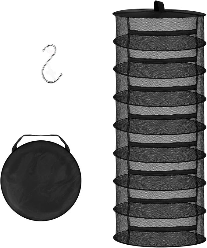 Desy & Feeci Drying Net Herbs 8-Layer Hanging Herb Drying Rack Drying Net with Zippers, Black, 23.6 x 63 inches