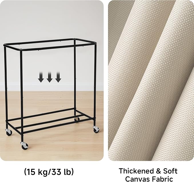 StorageWorks 3 Section Laundry Hamper, 120L Beige Sorter Cart with Wheels