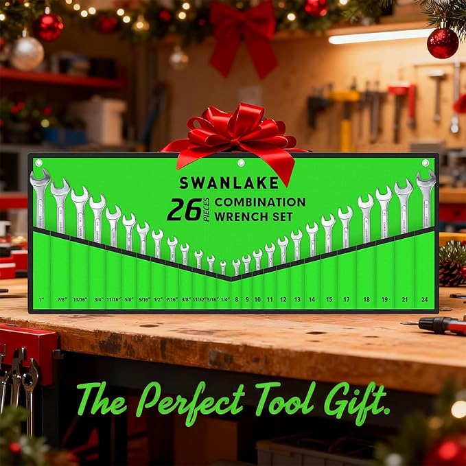 SWANLAKE GARDEN TOOLS 26-Piece Combination Wrench Set with Roll-up Pouch, SAE 1/4” - 1”, Metric 8mm - 24mm, Perfect for General Household, Garage, Auto Repairs and Travel Emergency