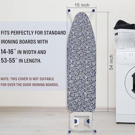 Ironing Board Cover and Pad 15x54 Inch Standard Ironing Board Cover with Elastic Edge and Hook and Loop Fasteners Scorch and Stain Resistant Cotton Ironing Covers with Thick Padding