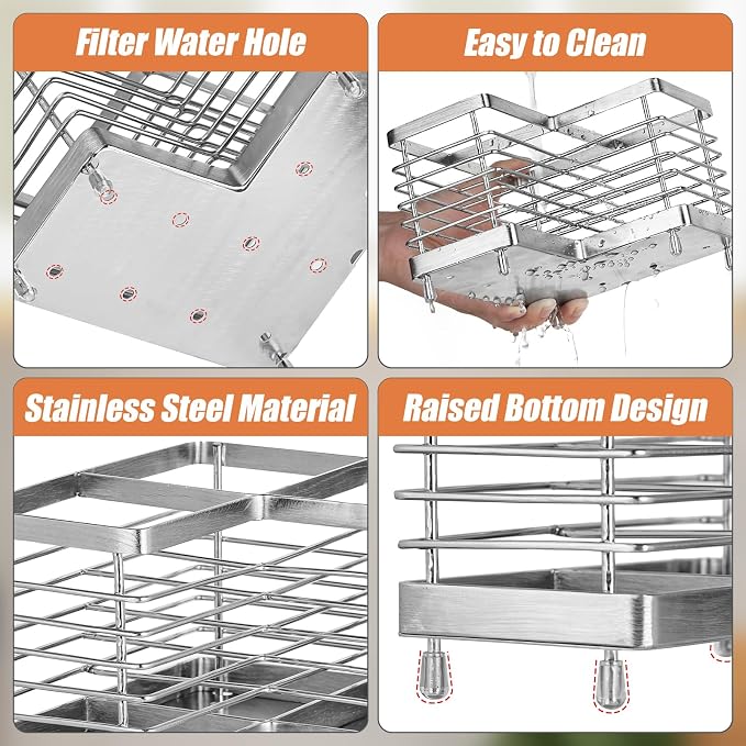 Utensil Holder, Stainless Steel Utensil Drying Rack for Kitchen Counter, Silverware Cutlery Flatware Holder Forks, Knives, Spoons, Chopsticks Organizer (Triangle)