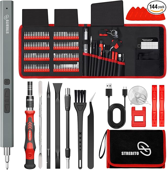STREBITO Electric Screwdriver, 144-in-1 Precision Screwdriver Set | 120 Magnetic Bits, Organized Storage and Portability, Small Tool Kit for Electronics, PC, Computer and Laptop