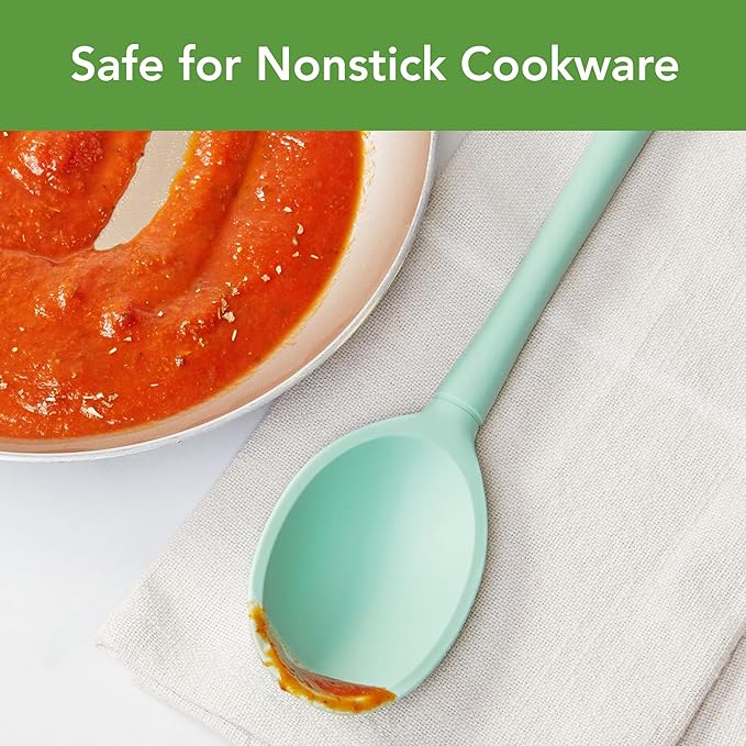 Tovolo Flex Core Silicone Deep Spoon for Cooking Mixing Baking Serving, Dishwasher Safe BPA Free All Silicone Kitchen Mini Spoon Heat Resistant Nonstick Safe Serving Spoon, Aqua Seafoam Green