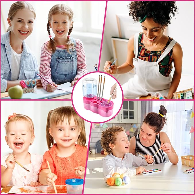 Paint Brush Cleaner for Kids Water Circulation Paint Brush with Drain Paint Water Dispenser with Palette Brush Holder Paint Brush Washer for Acrylic Painting Watercolor Art Supplies（Pinkpurple）