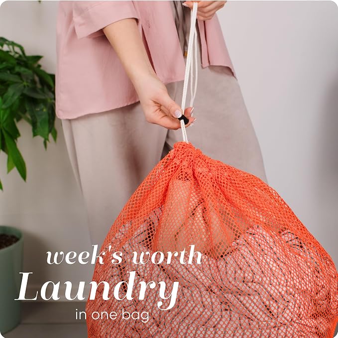 Handy Laundry Mesh XL Laundry Bag - Durable, Machine Washable with Secure Drawstring Closure - Perfect for College Dorms, Laundromats, Apartments (Orange, Large 24" x 36") | XL 24x36 Mesh Laundry Bag, Secure Drawstring, Heavy Duty, Machine Washable, fo...