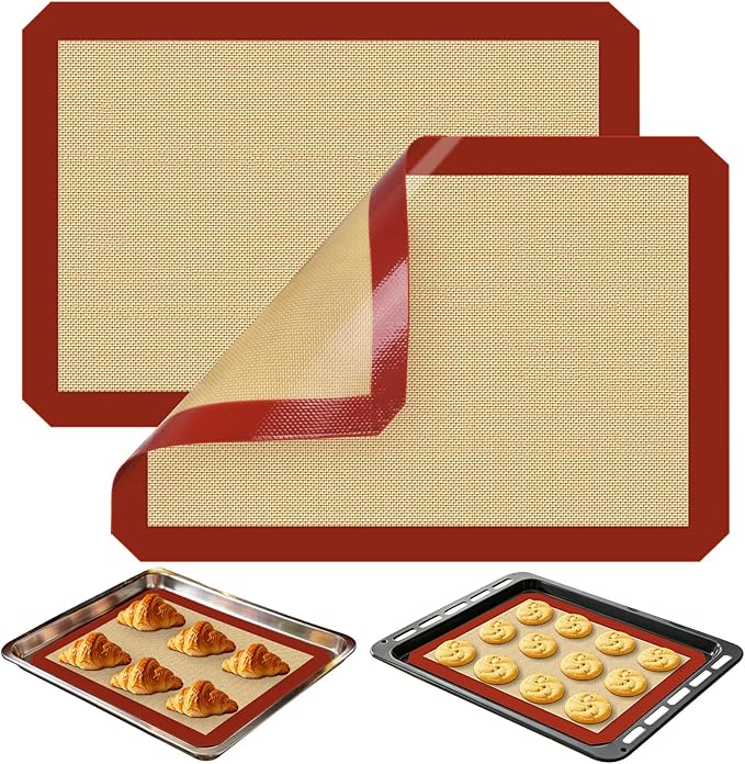 Silicone Baking Mat - Half Sheet Baking Mat, Set of 2 | Non-Stick, Heat Resistant, Food Safe, Reusable, Dishwasher Safe, 16.5"x 11.6"