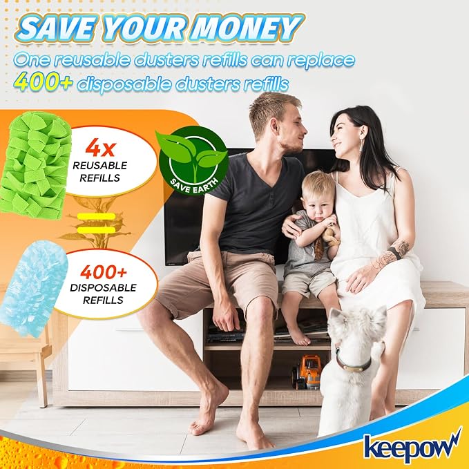 KEEPOW 4Pcs Fleece Heavy Duty Duster Refills Compatible with Swiffer Hand | Reusable Duster Refills with 360 Degree Fleece for Ceiling Fan & Cleaning, Heavy Duty, Handle Not Included, 4 Pack