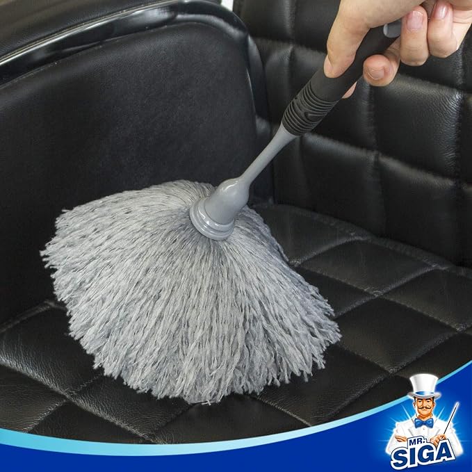 MR.SIGA Microfiber Delicate Duster with Non Slip Handle, Gray & Black | Gentle on delicate surfaces, washable microfibre duster head
