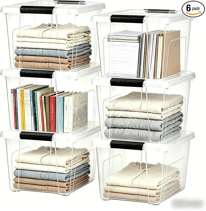 20 Quarts Plastic Storage Bins with Lids - 6 Pack Stackable Containers with Snap-Shut Lids - Totes for Home, Garage, Closet Organization - Transparent