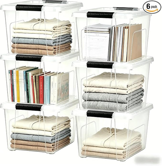 20 Quarts Plastic Storage Bins with Lids - 6 Pack Stackable Containers with Snap-Shut Lids - Totes for Home, Garage, Closet Organization - Transparent