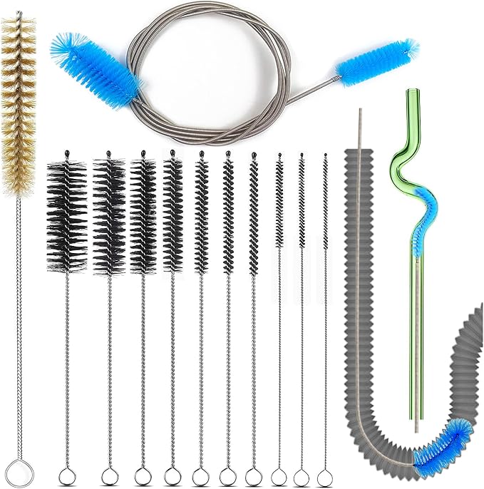 12 Pcs Tube Pipe Cleaners Brush Set | Flexible Drain Brush,Long Straw Brush | 61-inch Flexible Double-Ended Hose Brush,8-inch Different Diameters Brush,12-inch Brass Wire Brush,for Kitchen Sink Plumbing