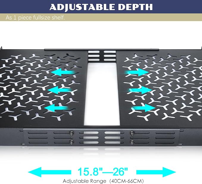 1U Rack Shelves (2-Pack), 2 PCS 8" Deep Cantilever, with Optional Joints to Combine as One Full Size Server Rack Shelf