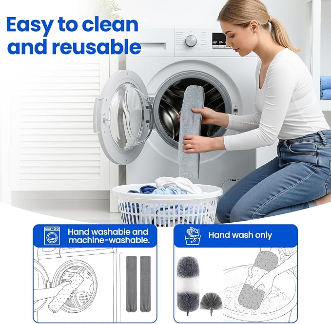 Extra-Long Dusters Kits with Extension Pole, 5 in 1 Cleaning Tools with Extendable Long Handle, Cobweb Duster, Microfiber Dusting Clothes for Gap, High Ceilings and Fans, Blinds, Cars and Furniture