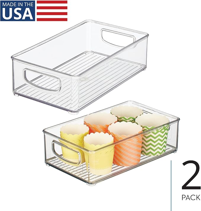 iDesign Stackable Pantry Bin with Handles, Set of 2, Clear | Kitchen Storage, Made in USA
