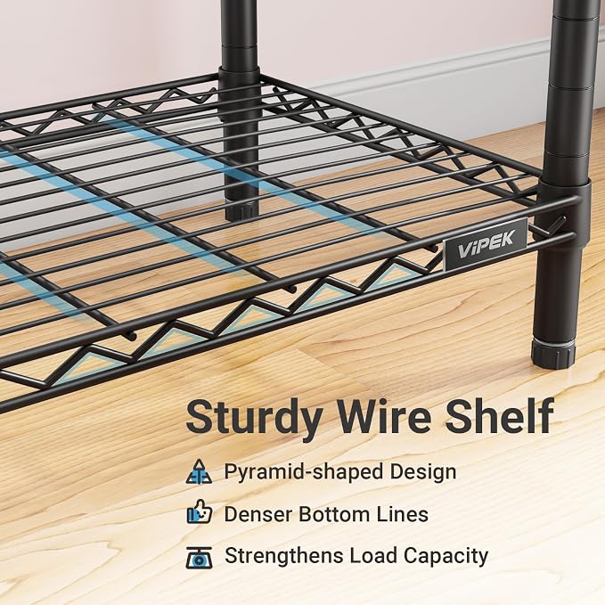 VIPEK V5 Medium Portable Closet Wardrobe Heavy Duty Clothes Rack, Freestanding Closet Metal Clothing Rack with 4 Hang Rods & 8 Shelves, Adjustable Custom Closet Rack, 56.7" Lx15.7 Wx76.4 H, Black