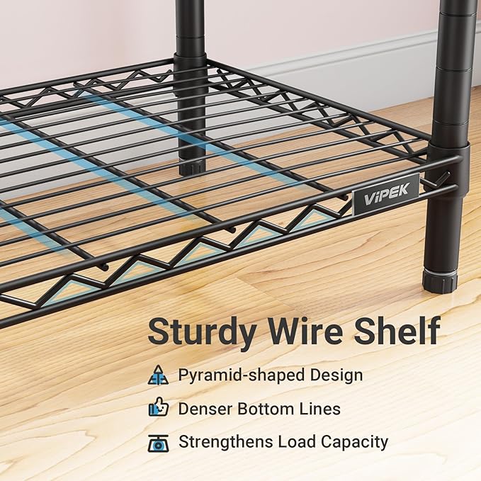 VIPEK V40 Medium Clothes Rack, 900lbs Capacity Sturdy Metal Garment Rack, Clothing Rack with 6 Shelves & 4 Hang Rods, Adjustable Open Wardrobe Closet Organizer for Bedroom/Apartment/Retail, Black