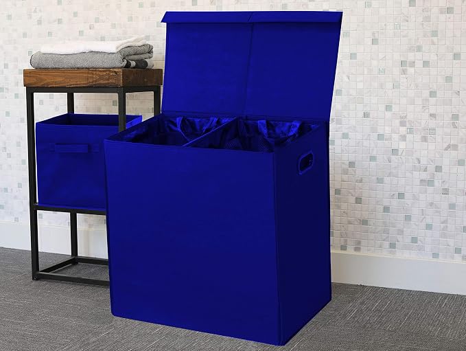 Simple Houseware Double Laundry Hamper with Lid & Removable Bags, Dark Blue