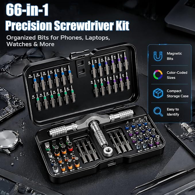 2027 New 66 in 1 Magnetic Screwdriver Set, DIY Ratchet Screwdriver Set | Multifunctional Toolbox with Detachable Ratchet Handle, Portable Precision Repair Tool Kit for Furniture & Electronic Device