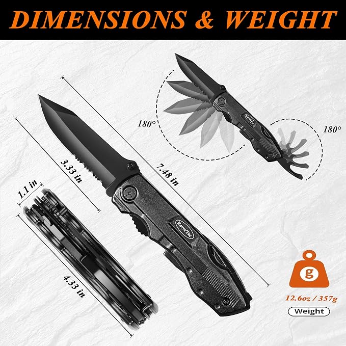 Pocket Knife, 15-in-1 Multitool with Pliers, Bottle & Can Opener, 9 Screwdriver Bits, Locking Mechanism & Nylon Sheath - EDC Multi Tool for Camping, Hiking & DIY, Gift for Men & Dad
