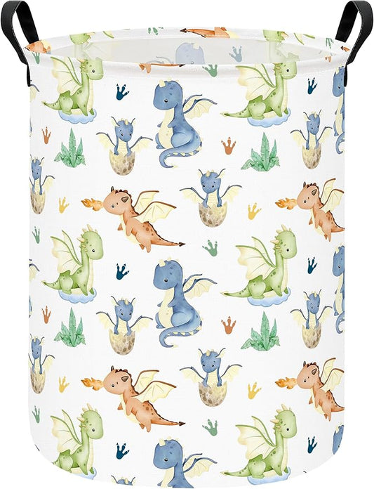 Round Laundry Basket Collapsible Storage Hamper Parent-child Dragon | Waterproof Canvas Foldable Baskets with sturdy Handles Multi-scene Organizer for Home Play Bedroom Gift Bin