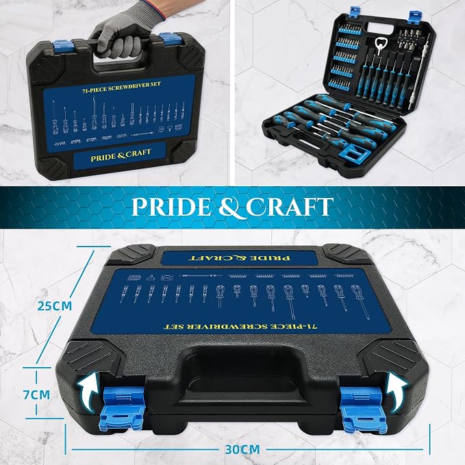 PRIDE&CRAFT Magnetic Screwdriver Set 71-Piece,Chrome-Vanadium Steel, Includes Slotted/Phillips/Torx Mini Precision Screwdriver, Replaceable Screwdriver Bits,Magnetizer Tool Kit for Repair Craft