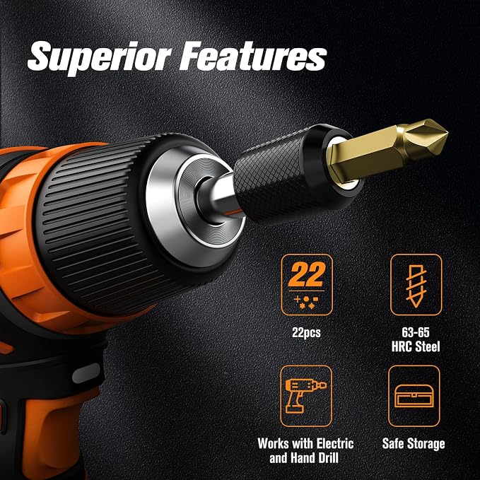 Nuovoware Damaged Screw Extractor Set, 22 PCS Stripped Screw Extractor Kit | All-purpose HSS Broken Screw Remover Set with Magnetic Extension Bit Holder & Socket Adapter, Gold
