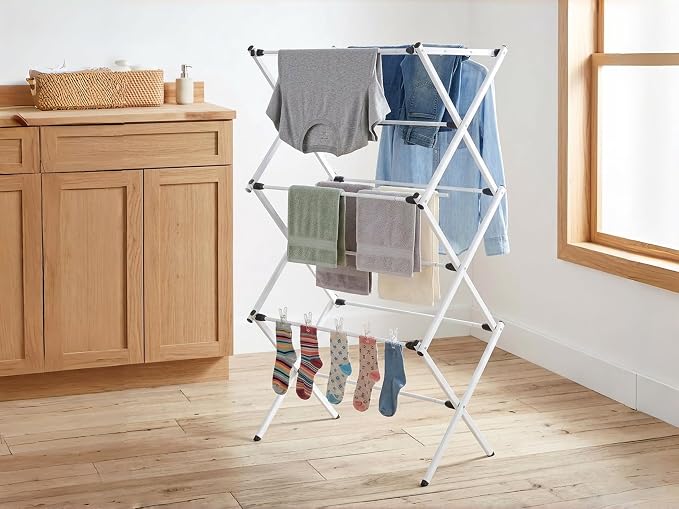 Expandable Steel Laundry Drying Rack, 7-Level Heavy Duty Clothes Drying Rack, Foldable & Space Saving, No Tools Assembly, Lightweight for Indoor/Outdoor Use